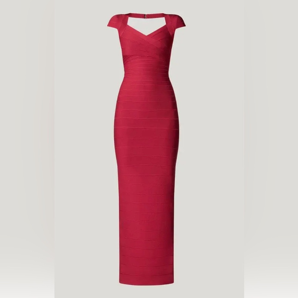 Herve Leger cap sleeve sweetheart bandage gown